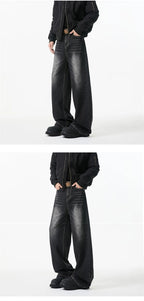 2025 New Retro Washed Straight-Leg Jeans For Men High Street Fashion Baggy Denim Pantalones Hombre Hip Hop Distressed Y2K Jean