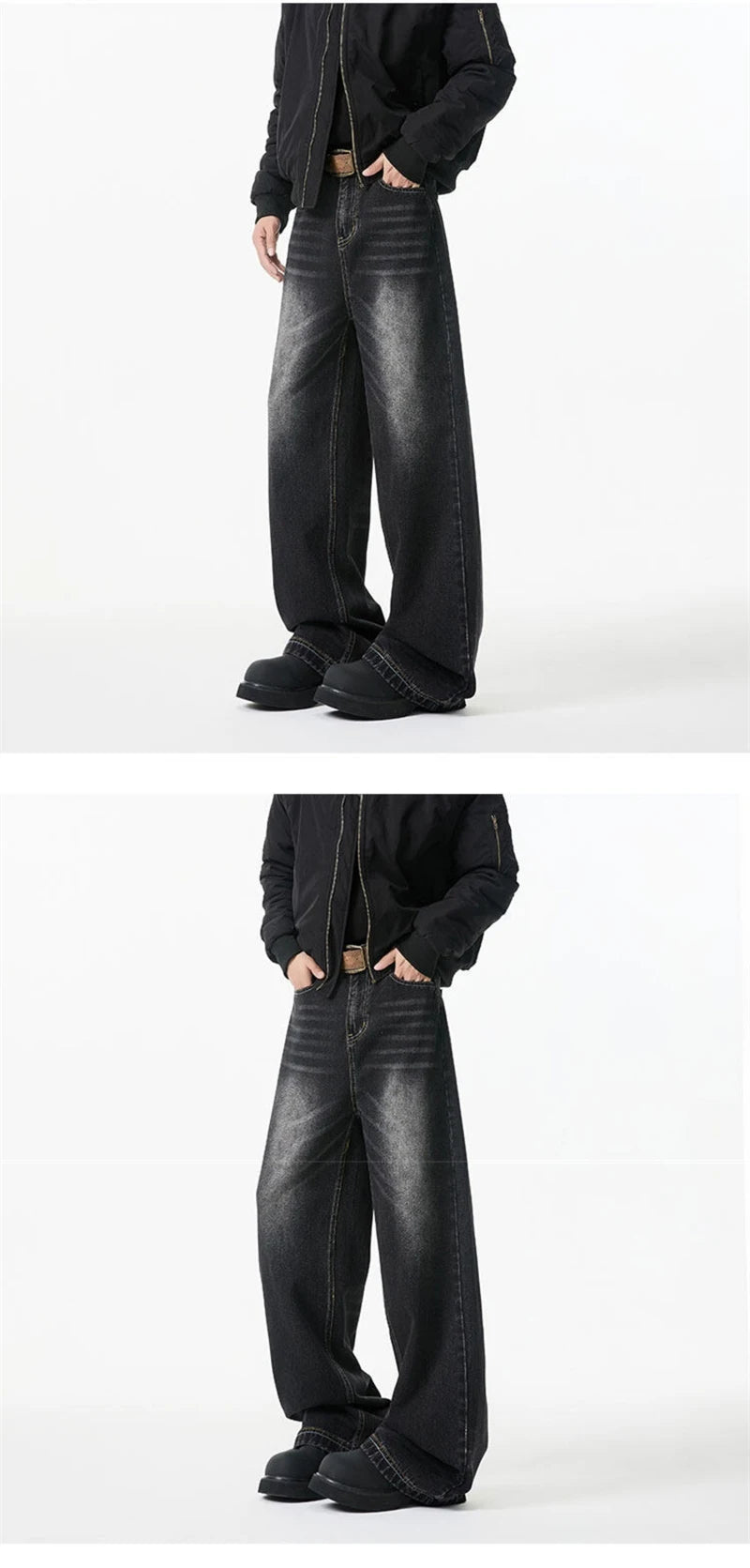 2025 New Retro Washed Straight-Leg Jeans For Men High Street Fashion Baggy Denim Pantalones Hombre Hip Hop Distressed Y2K Jean