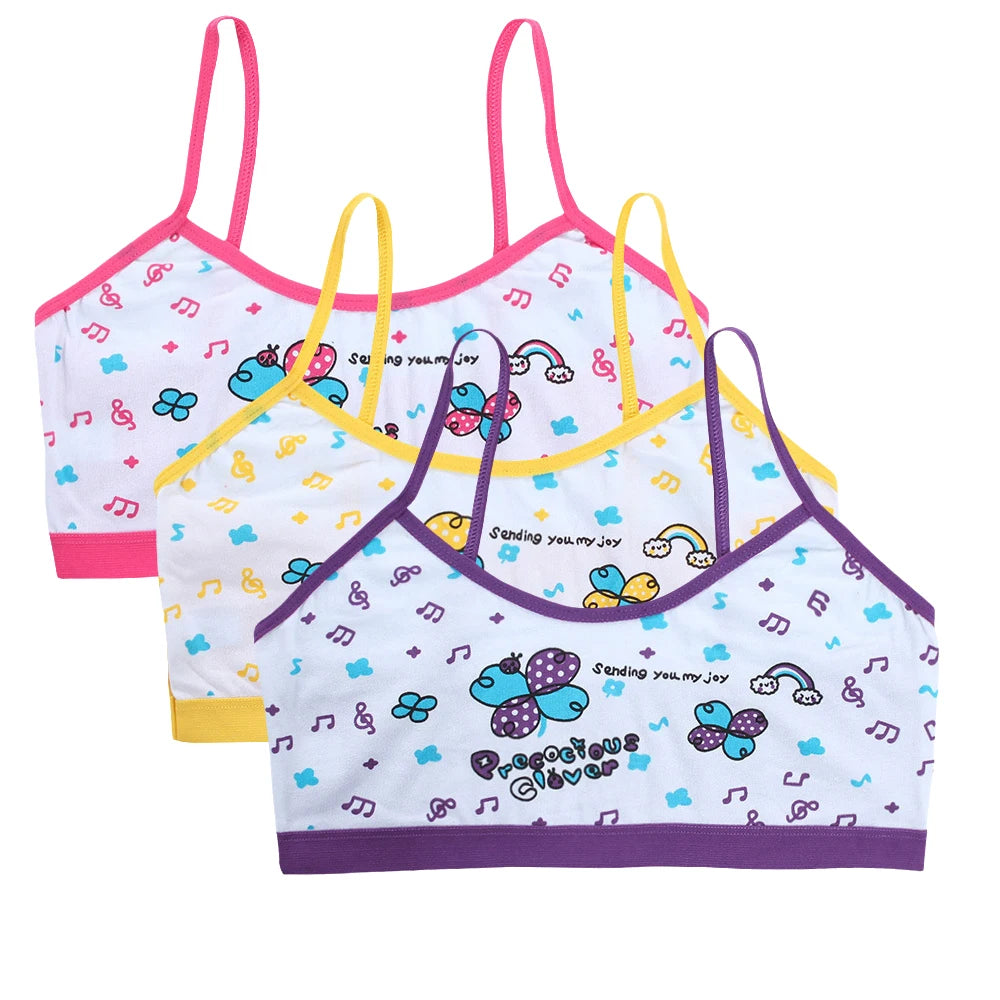 Teenage Girls Vest Bras Cartoon Panda/Flower Print Young Children Purbery Student Training Bras Maiden Kids Underwears Tube Tops