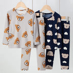 2-piece 2024 new autumn children's cute bear long-sleeved trousers suit boy leisure and comfortable home cover girl Joker pajama