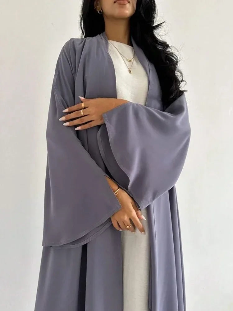 Full Sleeve Loose Open Front Abaya Muslim Women Abayas Solid Kaftans Islamic Maxi Dresses Jilbabs Middle-East Ethnic Clothing