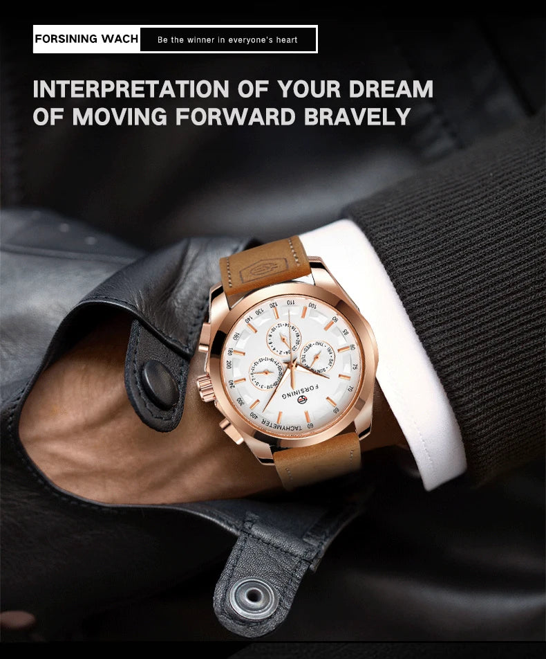 FORSINING Men Watches Automatic Mechanical Watch Luxury Gold Clock Genuine Leather Waterproof Watch Men Military Wristwatch Man