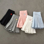 Girls Skirts Jk Pleated Skirt Candy Color Embroidery Love Solid Color Simple Casual Loungewear Outfit Children's Clothes