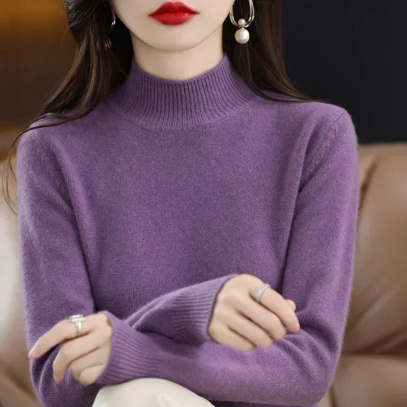 Autumn Winter Women Sweaters Long Sleeve Thick Warm Knitwears Pullovers Mock Neck Loose Sweater Korean Fashion Bottoming Shirt
