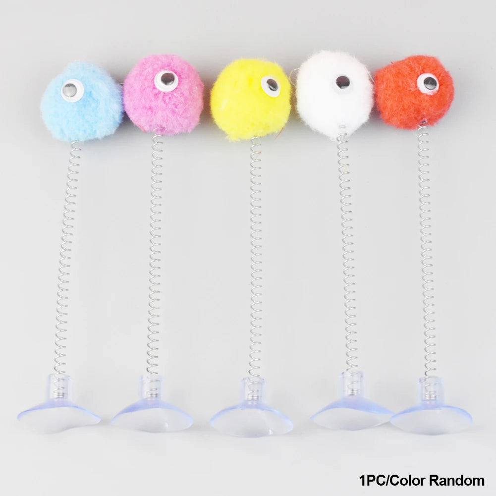 1pc Random Color Cat Feather Spring Ball Toy with Suction Cup Interactive Cat Teaser Wand Cat Toy Cat Scratcher Toy Cat Supplies