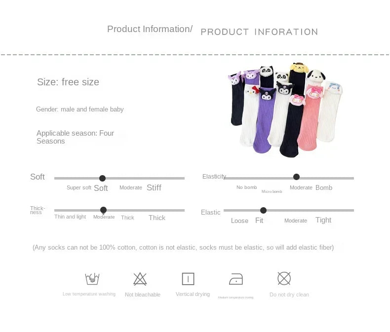 Kuromi Melody Cinnamoroll Kitty Cat Sanrio Socks for Children's Girls Cartoon Kawaii Korean Style Mid-Tube Trendy Student Socks