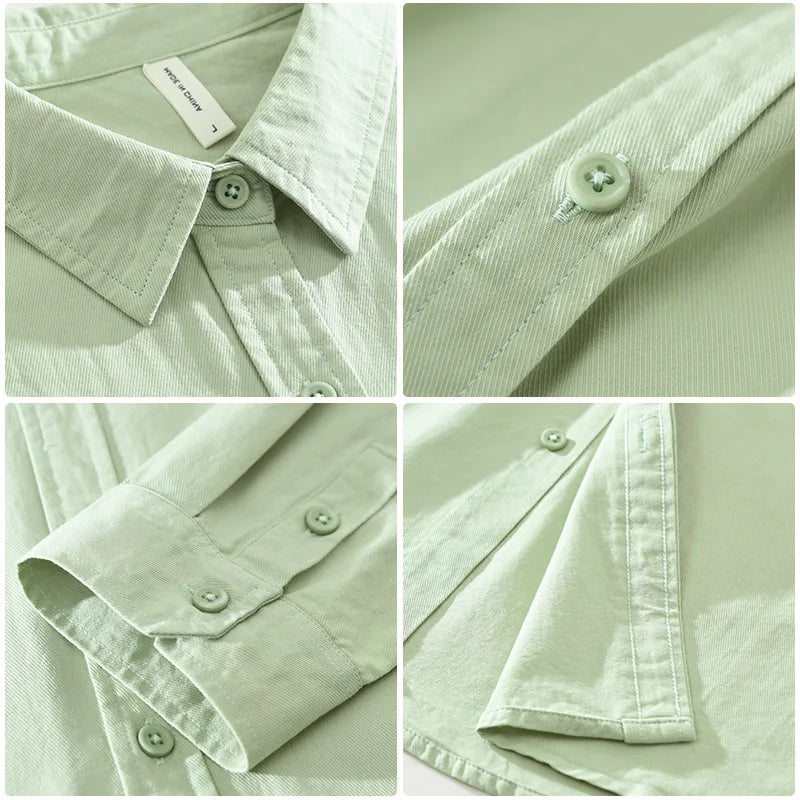 2025 Spring New Casual 100% Cotton Long Sleeve Shirt for Men Multi-color Simple Solid Color Classic Daily Shirts CM6651