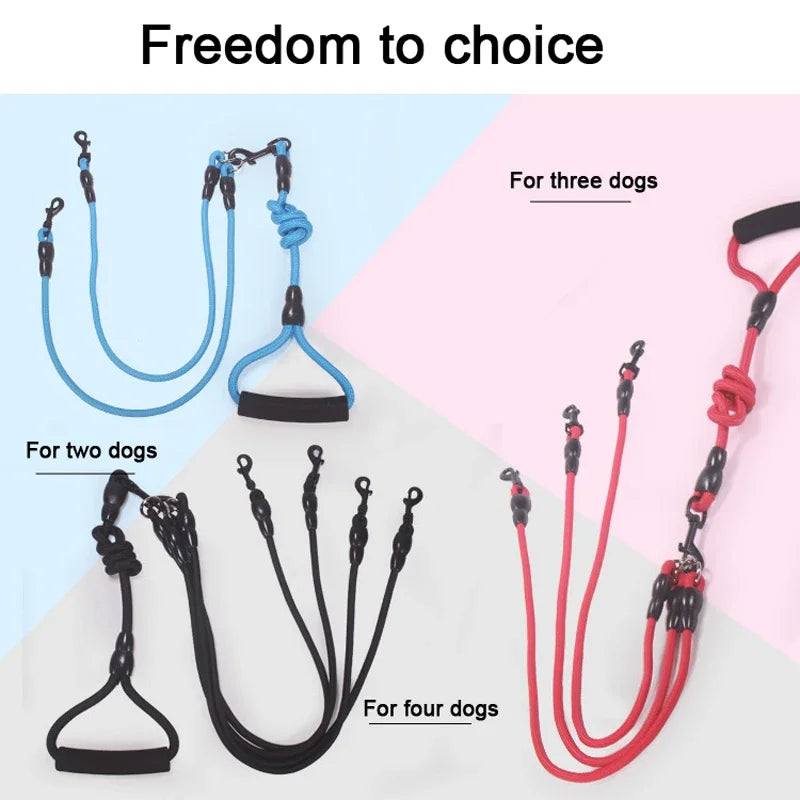 3 Way Dog Leashes for Walking 2/3/4 Dogs Pets Nylon Braided Rope No Tangle Dog Leashes for Small Dogs Dual Three Dogs Leash