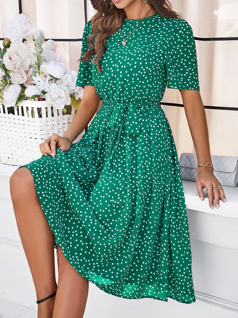 Casual Loose Printed Dot Short Dresses For Women 2025 Fashion Summer Women's A-Line Midi Dress Elegant Vintage Female Dresses