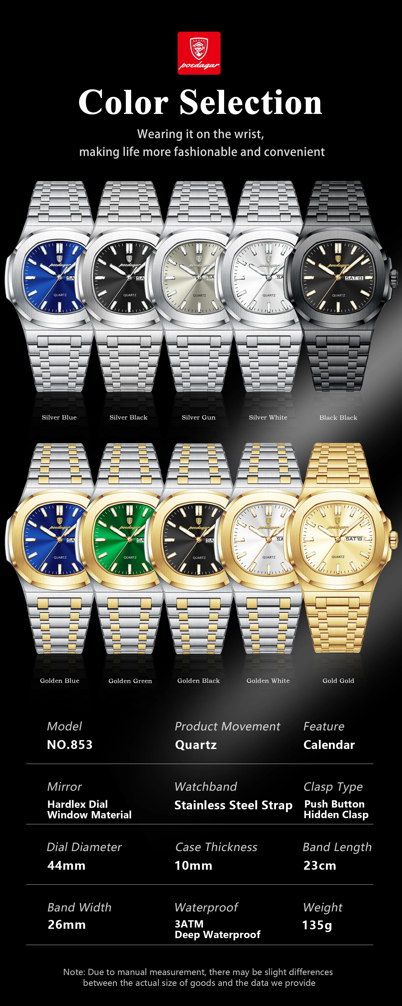 POEDAGAR Trendy Casual Wristwatch For Men Week Date Stainless Steel Man Watch Luminous Waterproof Luxury Quartz Men Watches+Box