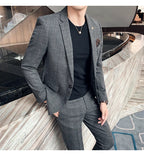 Men Luxury Slim Fit Check Suits Men Boutique Business Casual Formal Suits Sets Blazers+Pants Wedding Social Tuxedo Dress Homme