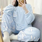 Cinnamoroll Women's Plush Pajamas Suit Sanrioed Kawaii Autumn Winter Hooded Home Clothes Cute Girl Thickened Cute Cartoon Sweet