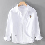 High-end Shirt Men's Autumn Casual Top Little Tiger Embroidery White Inch Shirt Versatile Simple Shirt Trend