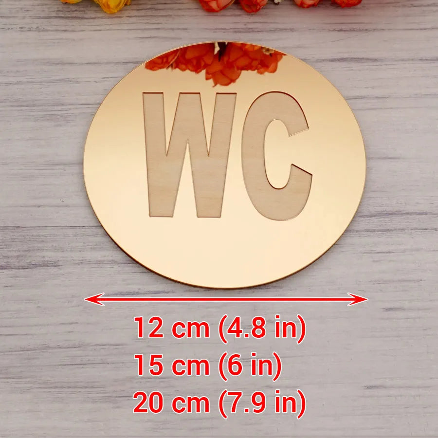 Mirror WC Door Sign Stickers Round Shape Laser Cut Acrylic 3D DIY New House Toilet Signs Home Decoration Accessories Wall Decor