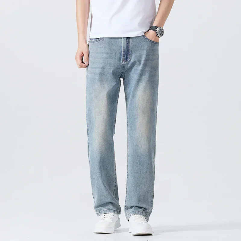 Summer Thin Straight Jeans Men's Clothing Soft Breathable Trousers Male Brand Comfortable Business Loose Denim Pants Retro Y2K