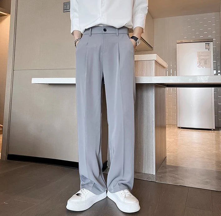 Wide Leg Gray Baggy Men's Summer Pants Tailoring Chinese Homme Dress Slacks Spring Clothes Male Suit Trousers Formal Designer Up
