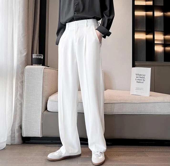Wide Leg Gray Baggy Men's Summer Pants Tailoring Chinese Homme Dress Slacks Spring Clothes Male Suit Trousers Formal Designer Up