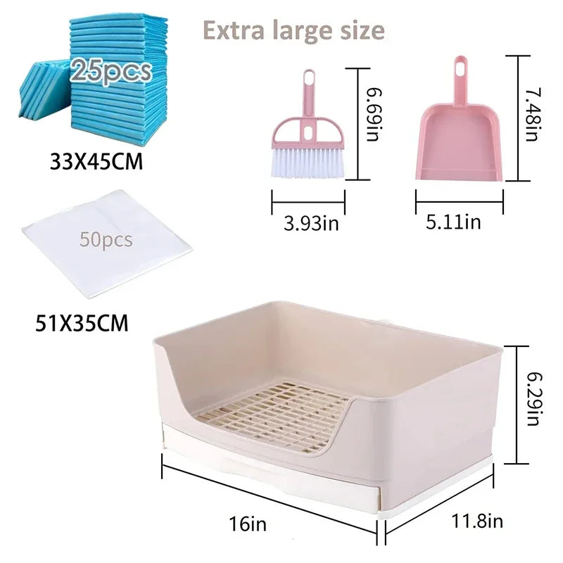 Extra Large Rabbit Litter Box Bunny Toilet with Drawer 50 Pet Toilet Film 25 Toilet Training Pad Cleaning Set Small Pet Box Pan