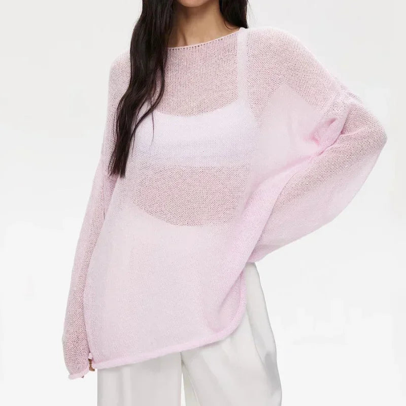 Y2k Women 2024 Summer Autumn Women Pullovers Chic Pink Casual Fashion Loose Elegant Sweater White Jumper Sueter Mujer