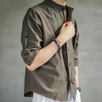 Japanese Retro Solid Color Linen Simple Shirt Men's Versatile Loose Casual American Spring New Style