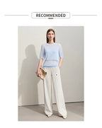 Amii Minimalism 2024 Knit Sweater Women Summer New Solid O-Neck Loose Short-sleeved Wool Casual Patchwork Chic Tops 12422028