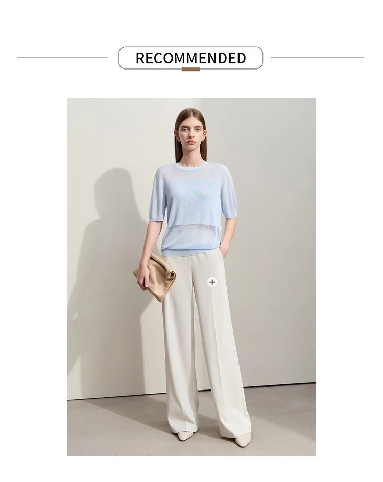 Amii Minimalism 2024 Knit Sweater Women Summer New Solid O-Neck Loose Short-sleeved Wool Casual Patchwork Chic Tops 12422028