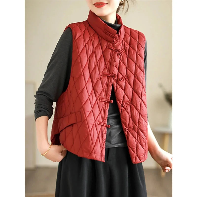 2024 New Autumn Winter Parkas Women Puffer Vest Loose Cropped Stand Collar Sleeveless Vest Jackets Down Cotton Padded Waistcoat