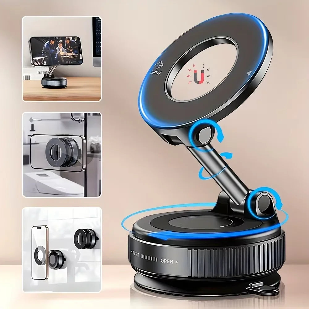 360° Vacuum Strong Suction Cup Magnetic Car Phone Holder for All Smartphones & All Car Models adjustable for Mirror Shower Gym