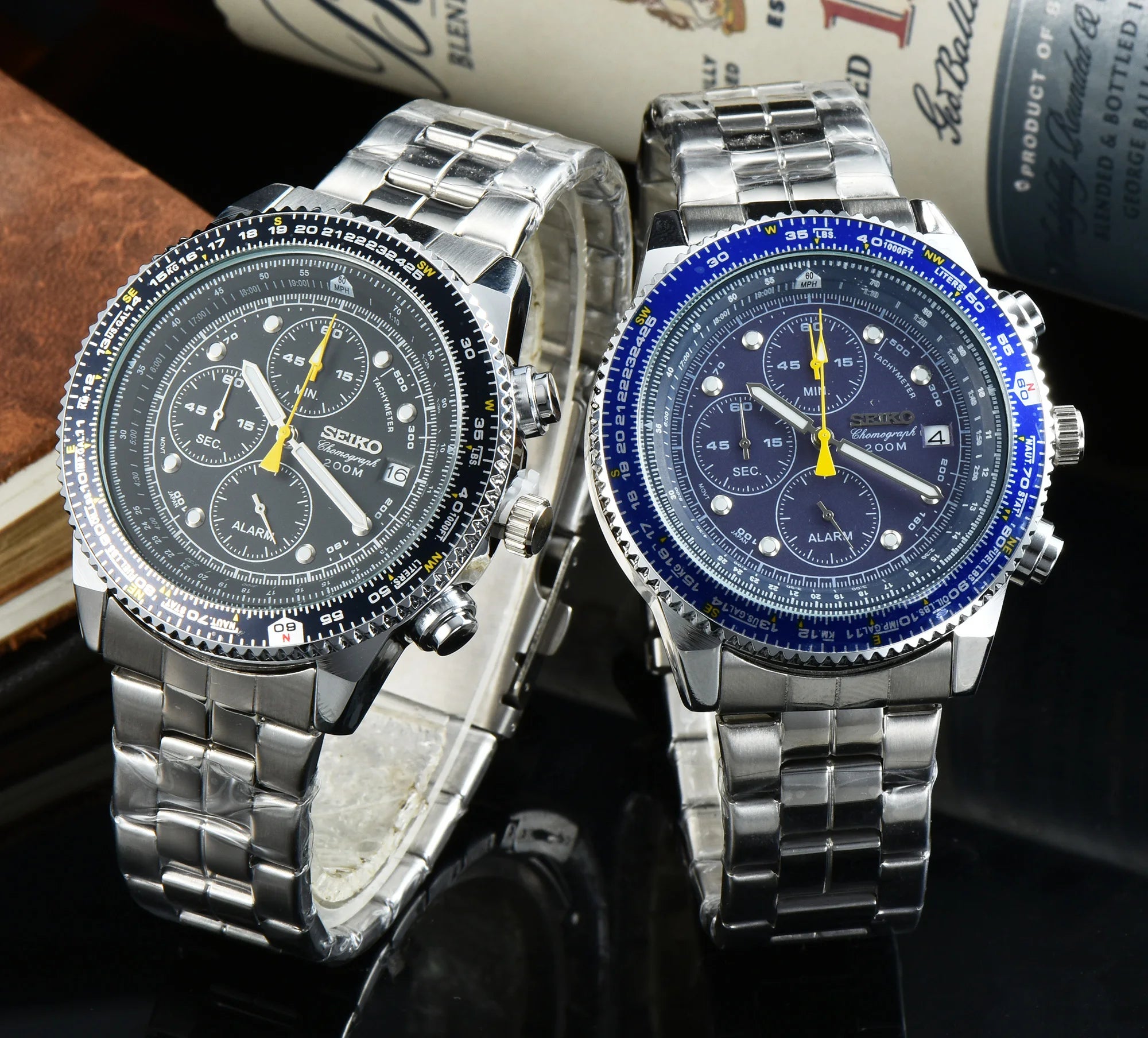 SEIKO Men's Sports Quartz Waterproof Watch, Multifunctional Dial Luminous Hands and Markers, Stainless Steel or Rubber Strap.