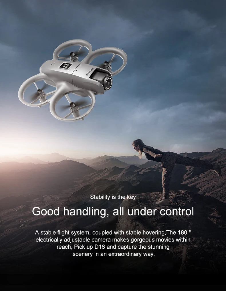 KBDFA D16 Mini Drone 8K Camera ESC Aerial Aircraft Air Pressure Fixed Height Pocket UFO Obstacle Remote Control Quadcopter
