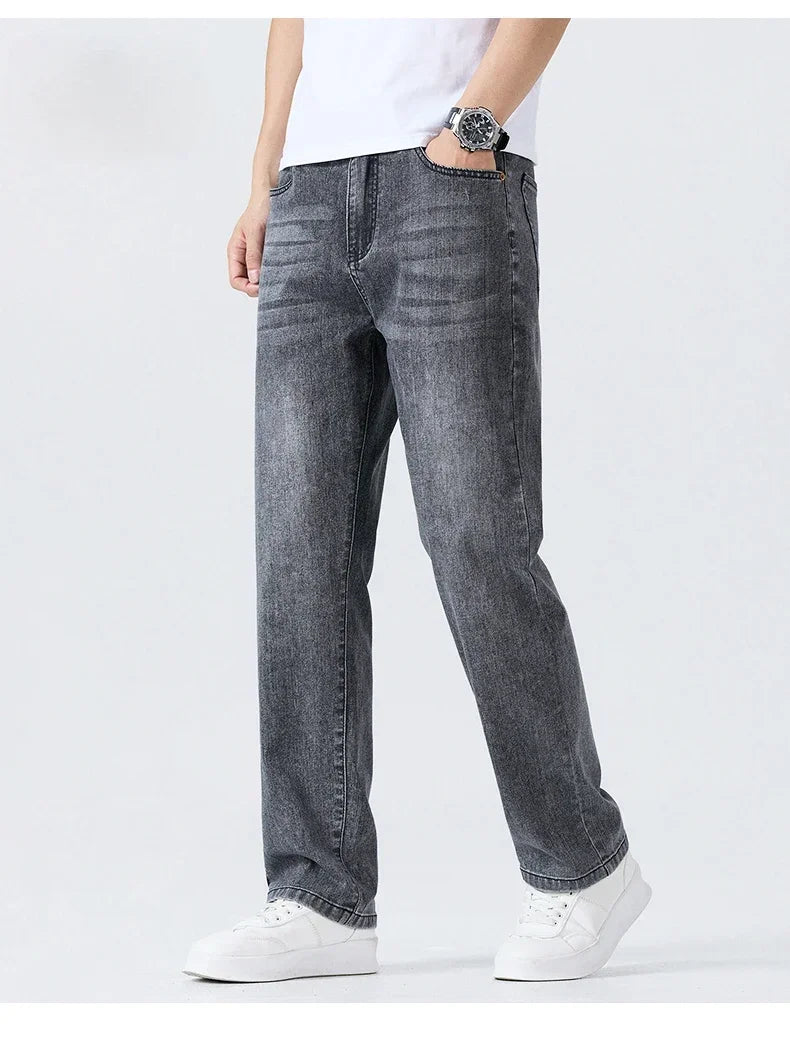 Summer Thin Straight Jeans Men's Clothing Soft Breathable Trousers Male Brand Comfortable Business Loose Denim Pants Retro Y2K