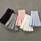 Girls Skirts Jk Pleated Skirt Candy Color Embroidery Love Solid Color Simple Casual Loungewear Outfit Children's Clothes