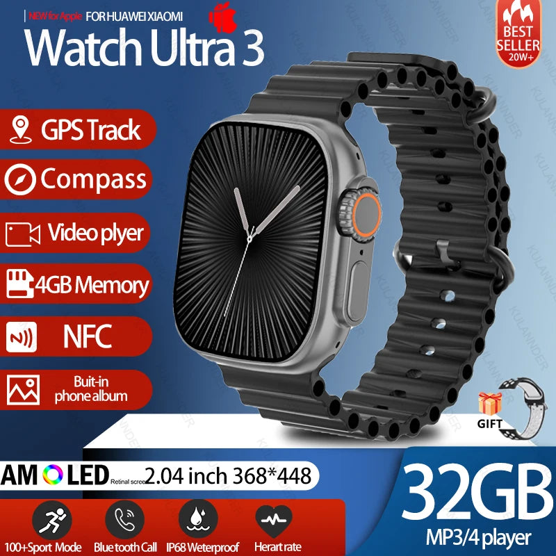 2025 New IOS DT Ultra 3 High-End Business Watch 32G Large Memory Album Smartwatch Men Sports Fitness Waterproof Watch Sportwatch