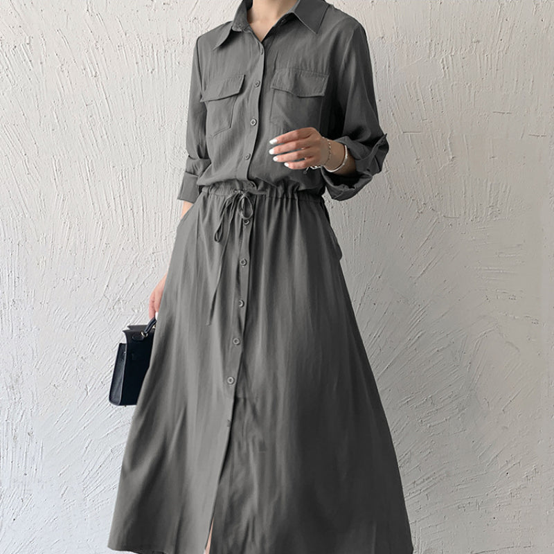 Matakawa Shirt Dresses for Women Solid Long Sleeve Japan Style Elegant Vestidos A-line Simple Fashion Casual  Dress Vintage
