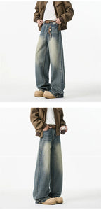 2025 New Retro Washed Straight-Leg Jeans For Men High Street Fashion Baggy Denim Pantalones Hombre Hip Hop Distressed Y2K Jean
