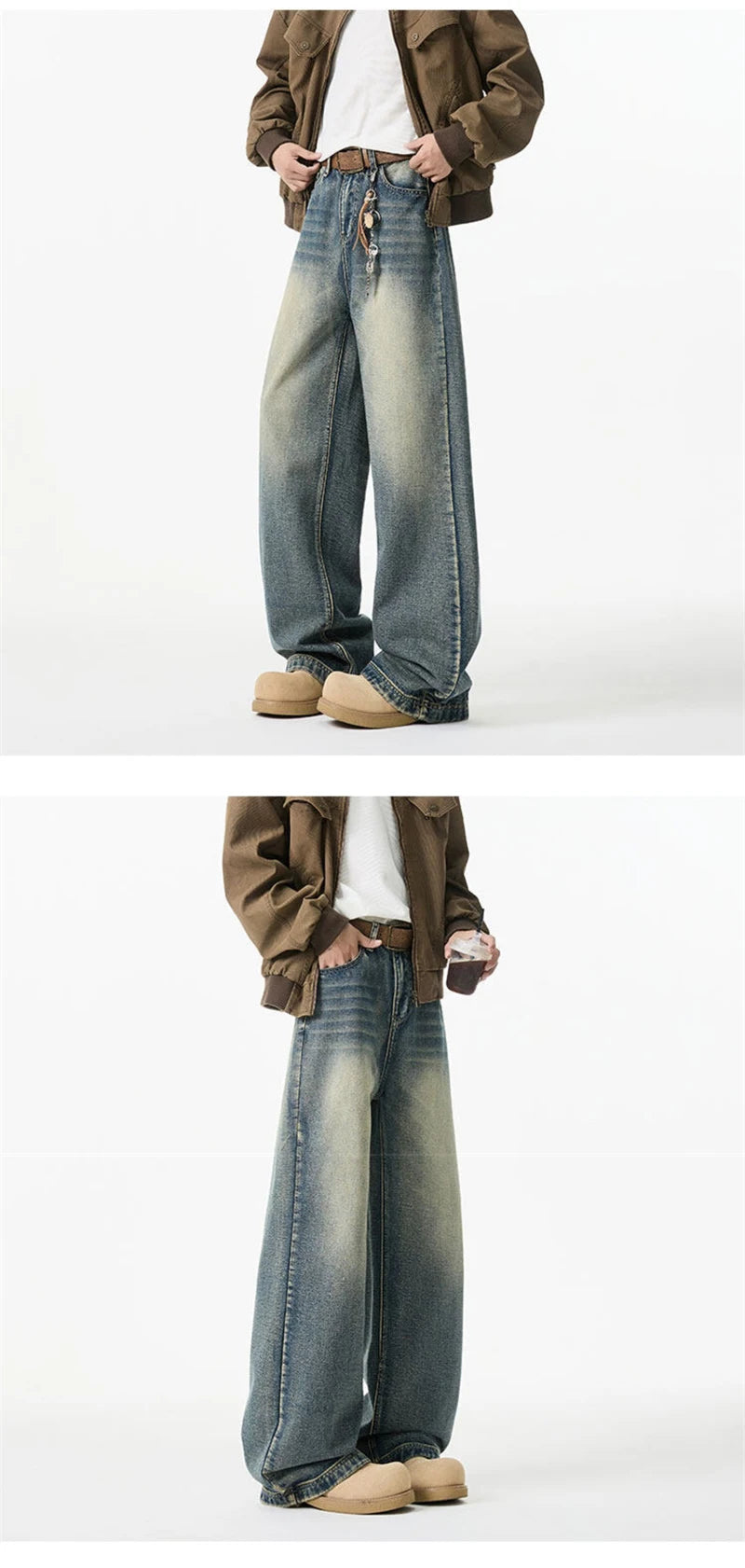 2025 New Retro Washed Straight-Leg Jeans For Men High Street Fashion Baggy Denim Pantalones Hombre Hip Hop Distressed Y2K Jean