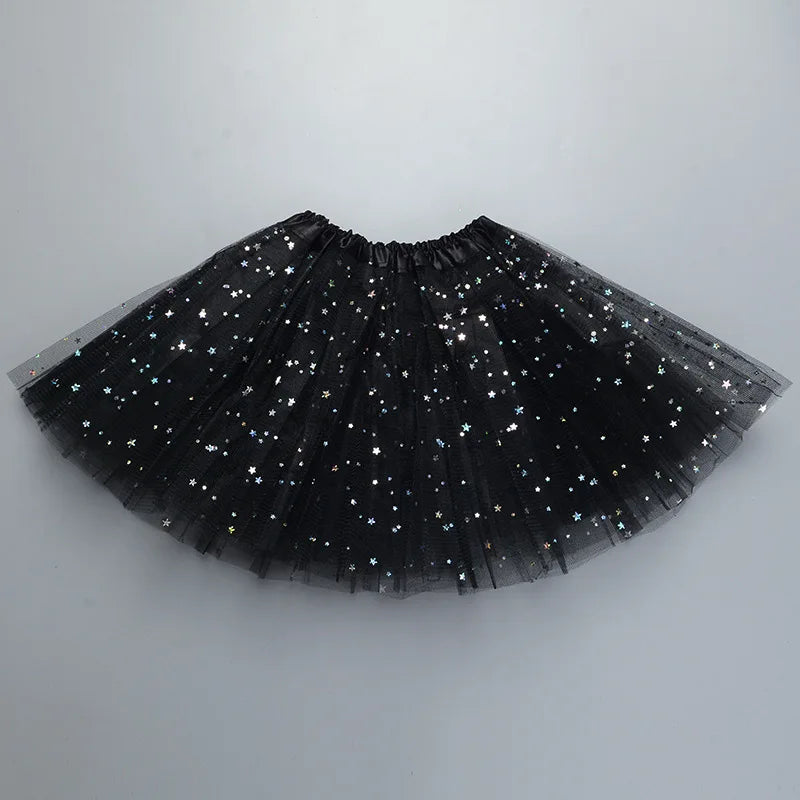 Kids Baby Star Glitter Dance Tutu Skirt For Girl Sequin 3 Layers Tulle Toddler Pettiskirt Children Chiffon 2-8T