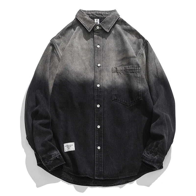 Korean fashion washed gradient denim shirt for men clothing High quality streetwear harajuku casual coat tremdy Long sleeve male