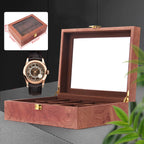 10 Slot Wooden Watch Display Box with Glass Top Lid, Exquisite Jewelry Storage Case