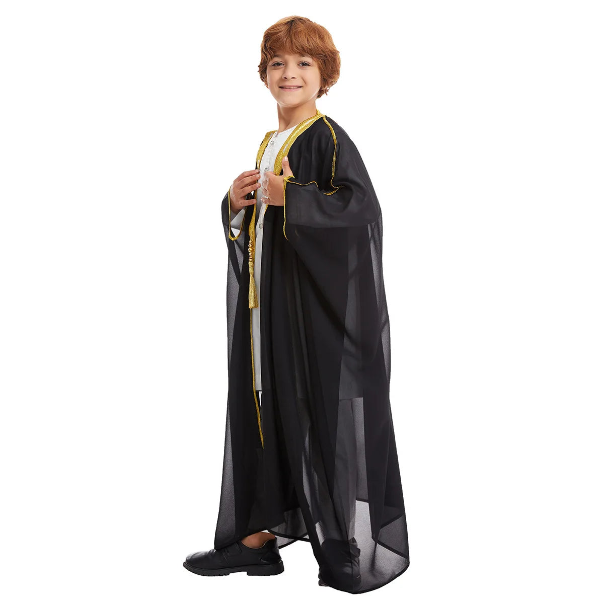 Middle Eastern Teenage Boys' Long Robe Chiffon Cardigan Sweater Boys' Long Robe Jubba Thobe Children's Kaftan Dress