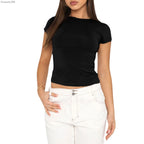 Summer Women's Tops Causal Basic T-Shirts Scoop Neck Short Sleeved Crop Tops Cute Slim Fit Tees Pullovers Clothing Y2K 2025 New
