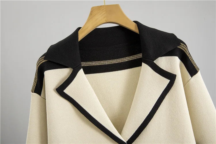 Korean Design Knitted 2 Piece Sets Women Knitwears Double Breasted Sweater Cardigan Tops Conjuntos High Waist Sweatpants Outfit