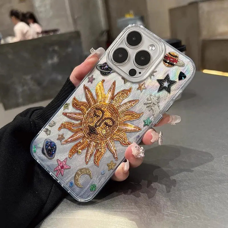 Sun Flower INS Phone Case For iPhone 16 15 14 13 12 11 Pro Max 16E XS XR 7 8 Plus SE2 Starry Sky Pattern Cover Shockproof Cover