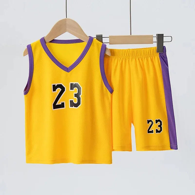 2 Pcs Summer Children's Quick Drying Sports Suit Boys' Comfortable And Breathable Multi-color Vest Girls' Running Casual Shorts