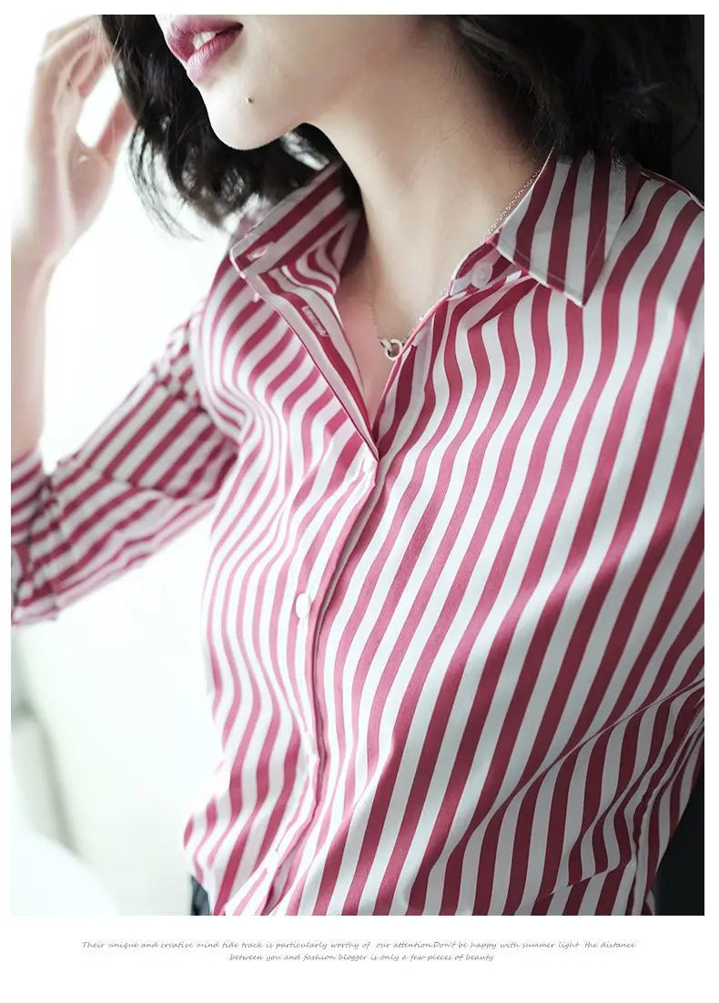 Women's Clothing Commute Striped Shirt 2025 New Spring Autumn Long Sleeve Fashion Single-breasted Casual Turn-down Collar Blouse