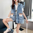 New Women's Denim Vest 2025 Fashion Female Spring Autumn Jeans Jacket Sleeveless Loose Short Coat Summer Streetwear Denim Vest