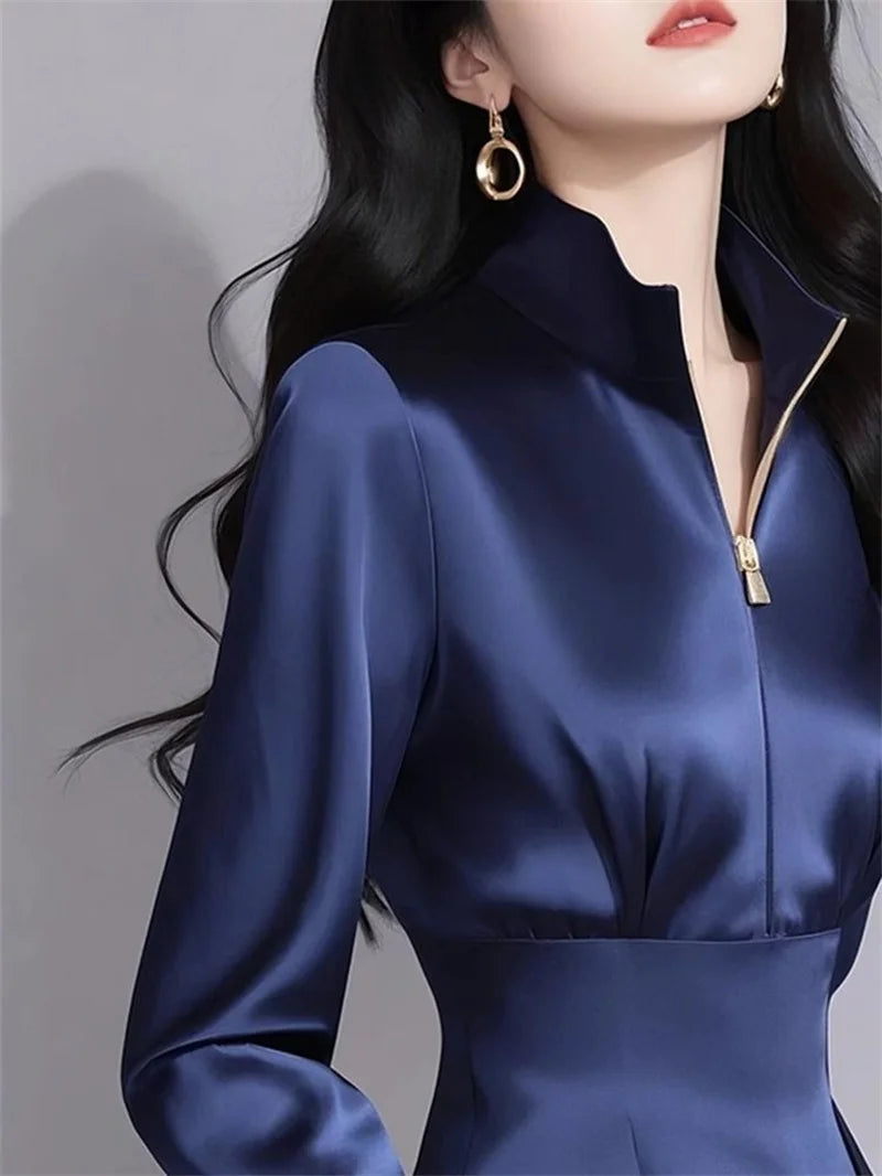 Luxury Satin Shirt Women's Spring Summer New Coat Unique Beautiful Waist Jacket French High-Grade Outerwear Female Overcoat Tops