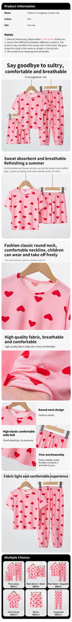 3 Piece Children's Summer Short-sleeved Pants And Shorts Three-piece Boy And Girl Comfortable Thin Air-conditioned Pajamas Set