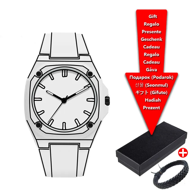Creative Black and White Sketching Fashion Brand Men's Quartz Watch Casual Plastic Strap Waterproof Calendar Women's Watch
