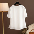 Women Blouse And Tops Summer Short Sleeve Chiffon T-shirt Middle Age Female Fashion Pullover Tshirts Shirts Large Size L-6XL